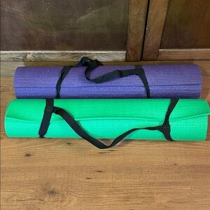 Yoga mats purple and green with straps